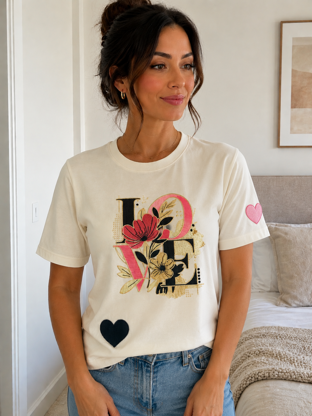 LOVE Floral Embroidered Appliqué Tee