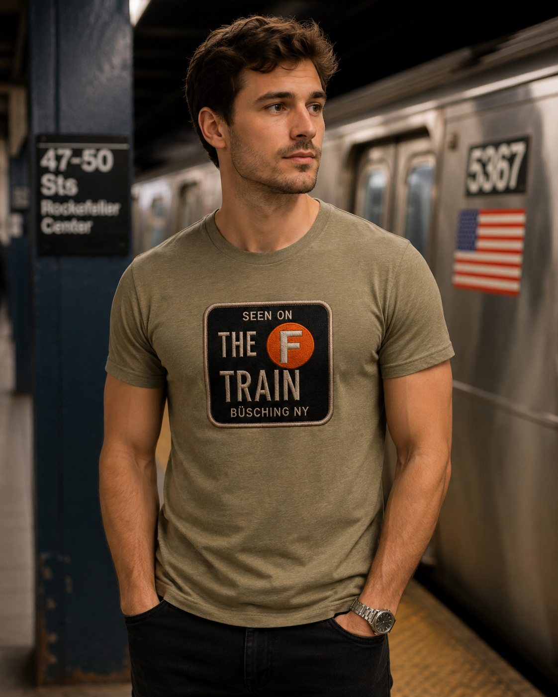 SEEN ON THE F TRAIN TEE – BÜSCHING NY