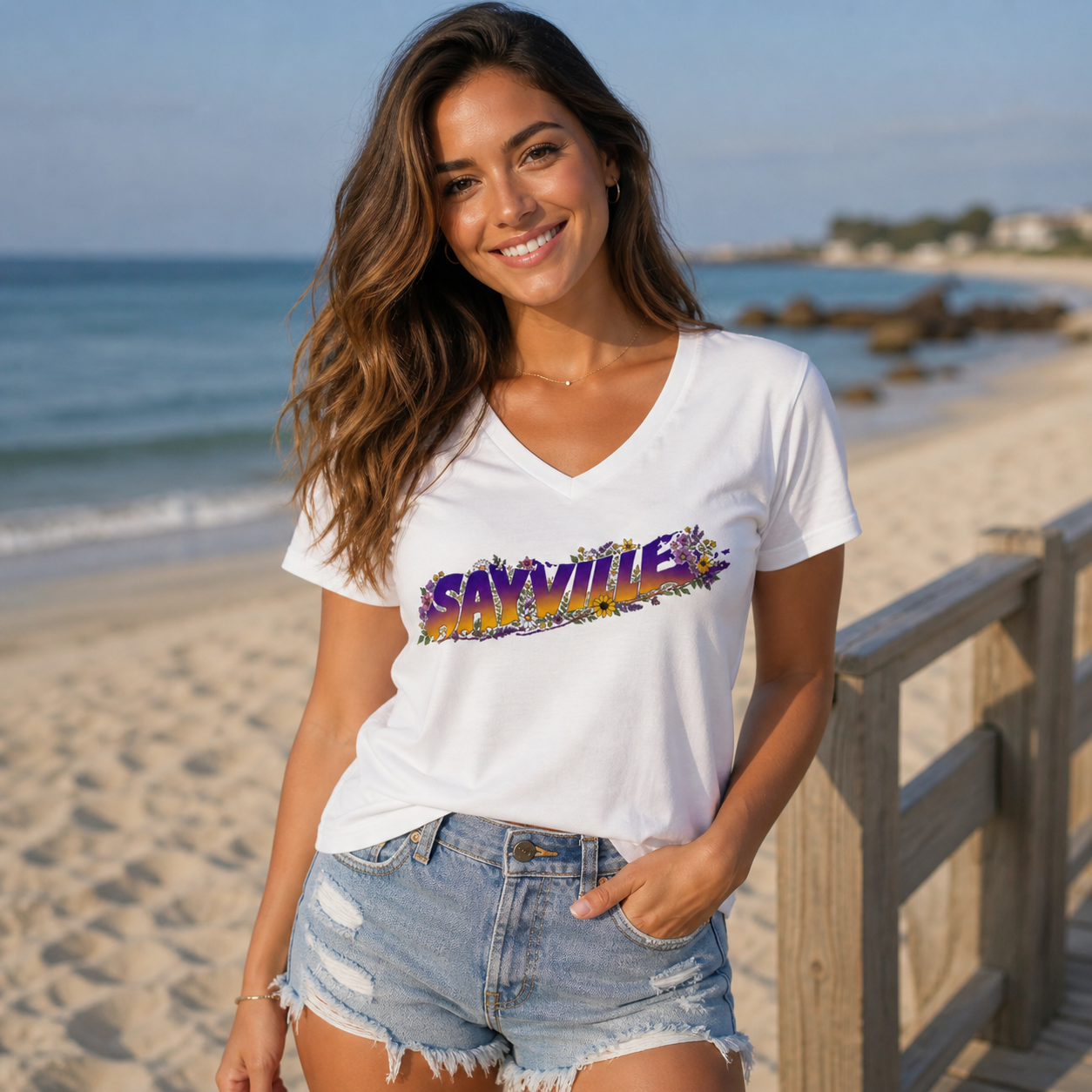 Sayville Floral Women’s Relaxed V-neck T-shirt