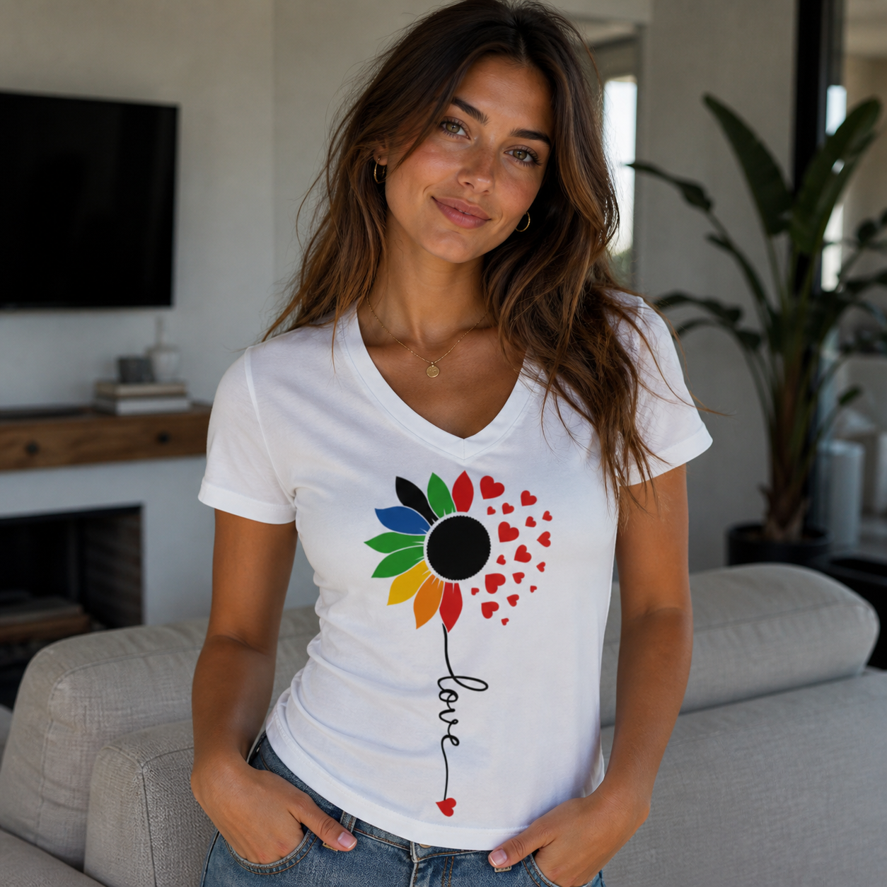 Love Bloom Color Women’s Relaxed V-neck T-shirt