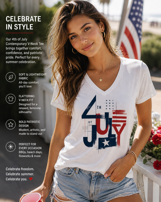 4th of July Contemporary Women's Relaxed V-neck Tee