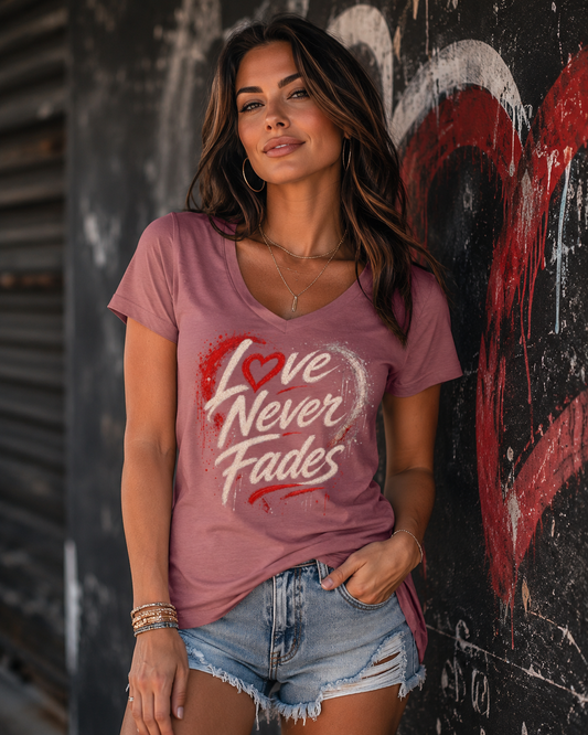 Love Never Fades Women’s V-Neck Tee